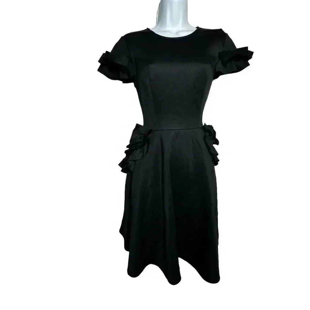 TED BAKER black LUUCIEE Neoprene Ruffle Trim skater dress size 1 US 4 NEW NWT
